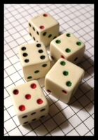 Dice : Dice - 6D - Group of 5 Common White Dice With Red Green and Black Drilled Pips